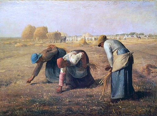 Jean-François Millet, Die Ährensammlerinnen (Les Glaneuses). 1857 (Landwirtschaft, Ernte, Nachlese, Feldarbeiterinnen, mühsam,  Bauerngenre, Realismus, Malerei, Wohnzimmer, Klassiker, Wunschgröße, bunt)