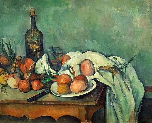 Paul Cézanne, Stilleben mit Zwiebeln. Gegen 1895. (Cézanne,Paul,1839-1906,Paris,Musée d'Orsay,Obststillleben,Cézanne, Paul 1839-1906)