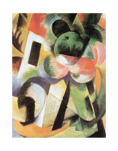 Franz Marc, Kleine Komposition II (Malerei, Kubismus, geometrische Muster, abstrakte Formen klassische Moderne, Wohnzimmer, Arztpraxis, Treppenhaus, Schlafzimmer, bunt)