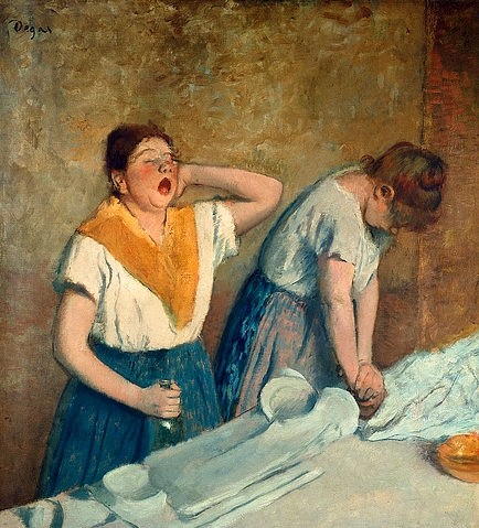 Edgar Degas, Die Büglerinnen. Um 1882. (Degas,Edgar,Paris,Sammlung Durand-Ruel,1834-1917,Lwd.,Haushalt,Arbeit,Degas,Frau,Bügeln,19. Jahrhundert, französischer impressionismus,französisch,impressionistisch)