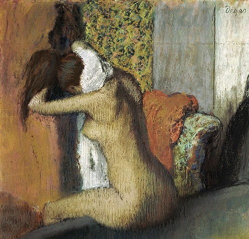 Edgar Degas, Frau nach dem Bade, sich den Nacken abtrocknend. 1898 (Degas,Edgar,1834-1917,Körperpflege,Degas, Edgar 1834-1917, französischer impressionismus,impressionistisch,französisch)