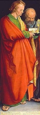 Albrecht Dürer, Die Apostel Johannes Evangelist und Petrus. (Linke Tafel Die vier Apostel) (München,Alte Pinakothek,Dürer,Albrecht,1471-1528,Lindenholz,Johannes Evangelist,Heiliger Petrus,Heilige,Dürer, Albrecht 1471-1528, Bayerische Staatsgemäldesammlungen)