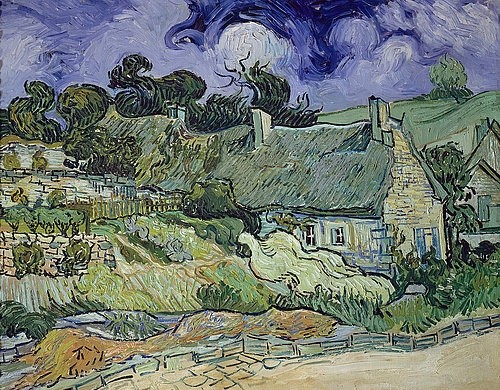 Vincent van Gogh, Strohdachhäuser in Cordeville bei Auvers-sur-Oise. 1890. (Gogh,Vincent van,1853-1890,Paris,Musée d'Orsay,Dörfer,Häuser,Gogh, Vincent van 1853-1890)