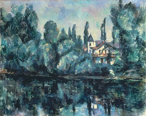 Paul Cézanne, Am Ufer der Marne. 1889. (Landschaft, Frankerich, fluss, Ufer, Spiegelungen, Klassiker,  Impressionismus, Wunschgröße, Wohnzimmer)