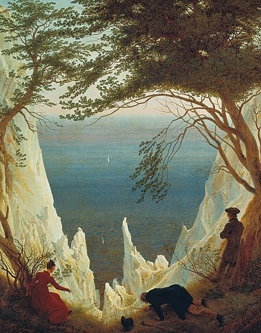 Caspar David Friedrich, Die Kreidefelsen von Rügen. 1818/1819. (Winterthur,Museum Stiftung Oskar Reinhart,Friedrich,Caspar David,1774-1840,19. Jahrhundert,Mecklenburg,Meer,Wandern,Friedrich, Caspar David Friedrich,Romantik,Kreidefelsen,Steilufer,Rückenfigur)