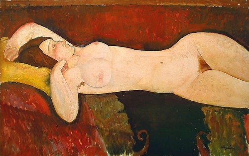 Amadeo Modigliani, Akt einer schlafenden Frau (Le Grand nu) 1917 (New York,Museum of Modern Art,Modigliani,Amadeo,1884-1920,Akt,Modigliani,schlaf,20. Jahrhundert,19. Jahrhundert)