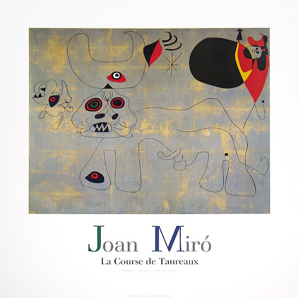 Joan Miro, Stierkampf (Offset) (Surrealismus, Surreal, figurativ,  Muster, Ornamente,  Wohnzimmer, Treppenhaus, Büro, bunt, Klassische Moderne)