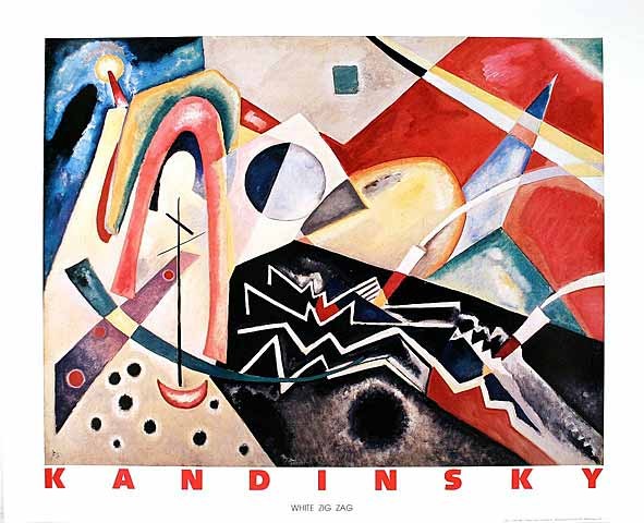 Wassily Kandinsky, White Zig Zag (Klassische Moderne, Malerei, abstrakte Kunst, geometrische Formen, abstrakte Muster, Linien, Kreise, Wohnzimmer, Büro, Arztpraxis, bunt)