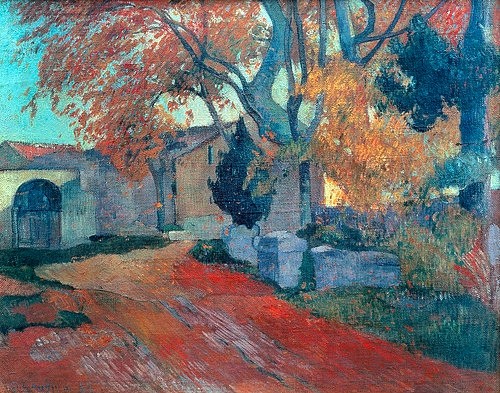 Paul Gauguin, Die Alyscamps in Arles. (Gauguin,Paul,1848-1903,Christie's Images Ltd,Gauguin, Paul Gauguin,Landschaft,Weg,Post-Impressionismus,Herbst,Frankreich)