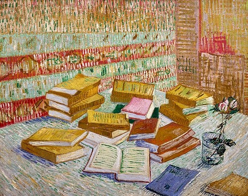 Vincent van Gogh, Die gelben Bücher. (Gogh,Vincent van,1853-1890,Christie's Images Ltd,Stillleben,Bücher,Gogh, Vincent van 1853-1890,Bücherstapel,gelb.lesen,Bücher,Buch,Rose)