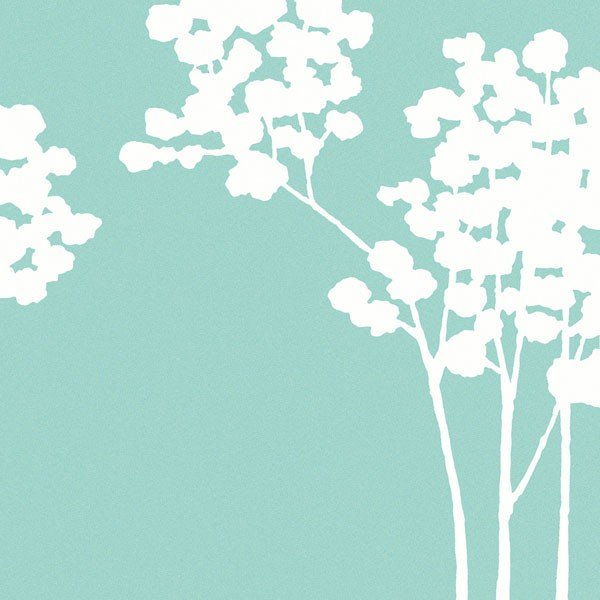Takashi Sakai, SUMMERS BOUNTY V (Pflanzen, Bäume, Blüten, modern, minimalistisch, filigran, Grafik,Wunschgröße,  Wohnzimmer, Treppenhaus, Büro, türkis/weiß)