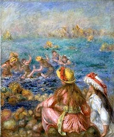 Pierre-Auguste Renoir, Badende. 1892 (Meer, Menschen, Badende, Freizeit, Spaß, Sommer, Impressionismus, klassische Moderne, Wunschgröße, Wohnzimmer, Malerei)