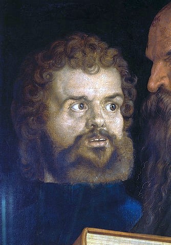 Albrecht Dürer, Der hl. Markus. Kopfdetail der rechten Tafel der 'Vier Apostel'. (München,Alte Pinakothek,Dürer,Albrecht,1471-1528,Bart,Mann,Heiliger Markus,Dürer, Albrecht 1471-1528, Bayerische Staatsgemäldesammlungen)