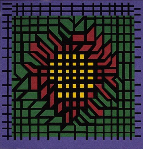 Vasarely Victor Kat-Zag (Lithographie, handsigniert, nummeriert) (Op-Art, Abstrakt, Ornamente, geometrisch, abstrakte Formen, optische Täuschung, Wohnzimmer, Büro, Original, signiert, Grafik, bunt)