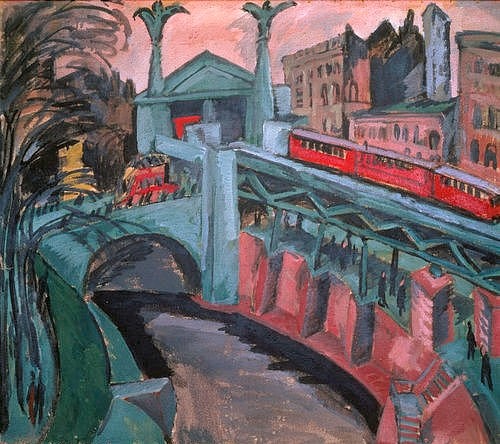 Ernst Ludwig Kirchner, Das Hallesche Tor in Berlin. (Kirchner,Ernst Ludwig,1880-1938,Christie's Images Ltd,Kirchner,Ernst Ludwig Kirchner,20. Jahrhundert,Expressionismus,Stadt,Deutschland,U-Bahnhof,U-Bahn,U Bahn,Berlin,Brücke,Landwehrkanal,S-Bahn,Transportmittel,Verkehrsmittel,Kanal)