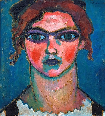 Alexej von Jawlensky, Junges Mädchen mit grünen Augen. Um 1910 (Jawlensky,Alexej von,1864-1941,Christie's Images Ltd,Öl/Karton,Frau, Junge Frau,Augen,Jawlensky, Alexej von Jawlensky,Expressionismus,formale Stilisierung,Konturlinie,Umrisslinie,frontal,Gesicht)