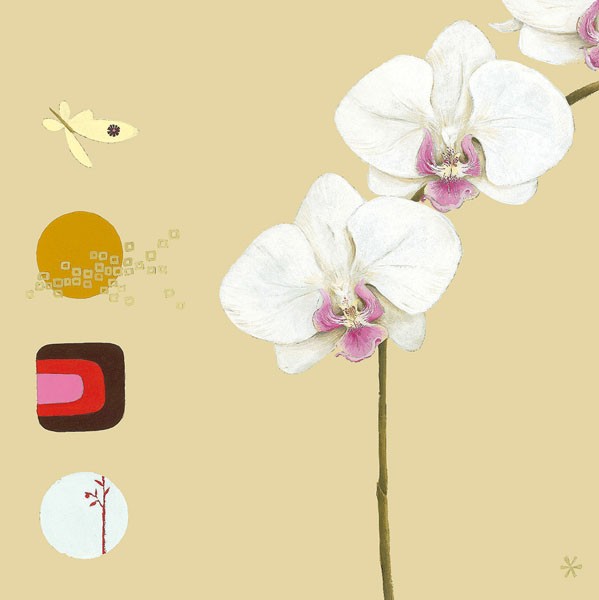 Ally & Reader Gore, ORCHID I (Blüte, Orchidee, floral, geometrische Muster, abstrakte Malerei, Modern, Büro, Wohnzimmer, Wunschgröße, bunt)