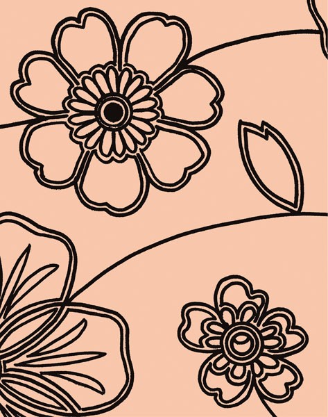 Design Show, ACCORD III (Retro, Vintage, Grafik, Blumen, Blüten, Tapetenmuster, dekorativ, Sechziger Jahre, Wunschgröße, Wohnzimmer, Treppenhaus, beige/schwarz)