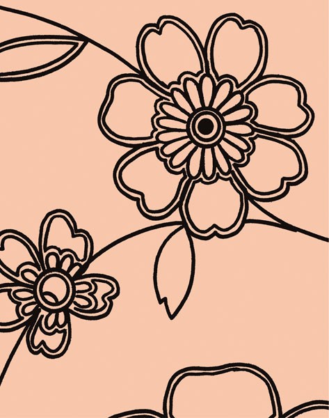 Design Show, ACCORD IV (Retro, Vintage, Grafik, Blumen, Blüten, Tapetenmuster, dekorativ, Sechziger Jahre, Wunschgröße, Wohnzimmer, Treppenhaus, beige/schwarz)