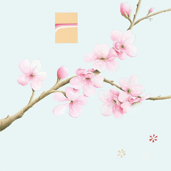 Ally & Reader Gore, PINK CHERRY II (Blüte, Blütenzweig, Kirschblüten, floral, geometrische Muster, abstrakte Malerei, Modern, Büro, Wohnzimmer, Wunschgröße, bunt)