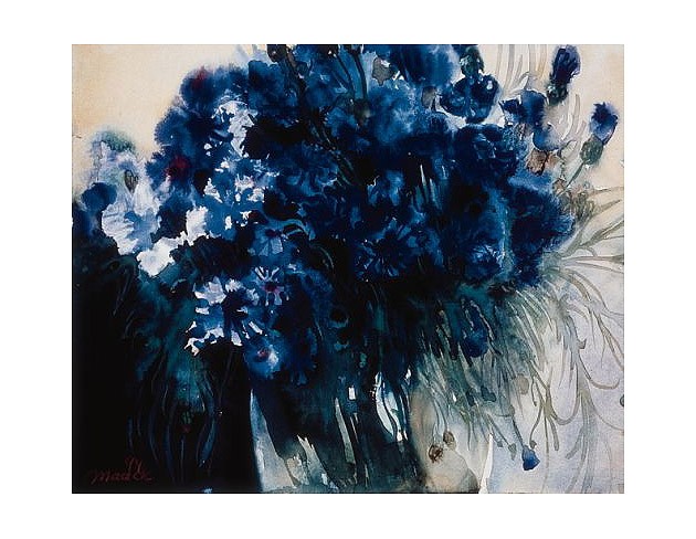Gisela Maack, Kornblumen 2254 (Blumen, Kornblumen, Blumenstrauß, Malerei, modern, Treppenhaus, Wohnzimmer, blau/weiß)