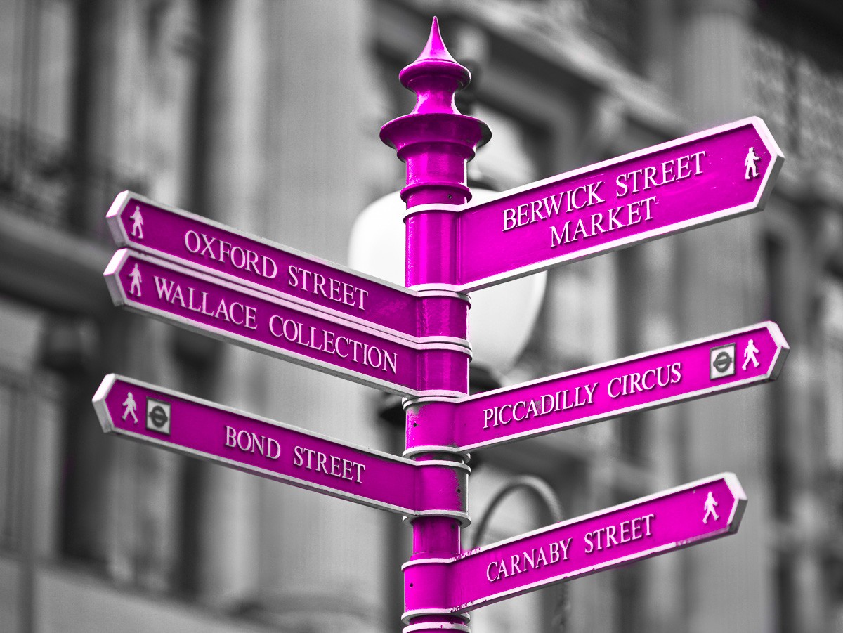 Konfiguration benutzen (Straßenschild, Oxford, Wegweiser, Wunschgröße, Fotokunst, Colorspot, Wohnzimmer, Jugendzimmer, Treppenhaus, schwarz/weiß/pink)