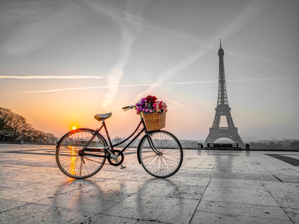 Konfiguration benutzen (Paris, Städte, Dämmerung, Sonnenuntergang, Eiffelturm, Fahrrad, Blumenkorb, romantisch, Fotokunst, Wunschgröße, Wohnzimmer, Treppenhaus,)