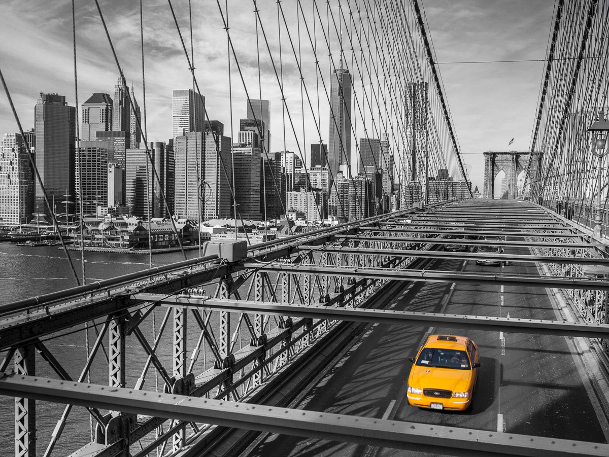 Konfiguration benutzen (Großstädte, Skyline, New York, Brücke, Taxi, Architektur, Wunschgröße, Colorspot, Fotokunst, Wohnzimmer, Treppenhaus,  schwarz/weiß/gelb)