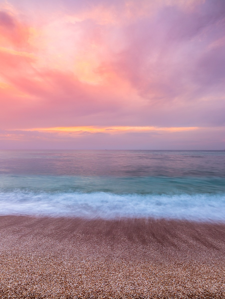 Konfiguration benutzen (Strand, Meer, Kiesel, Sonnenuntergang, Meeresbrise, Horizont, Wunschgröße, Fotokunst, Wohnzimmer, Badezimmer, Treppenhaus, bunt)