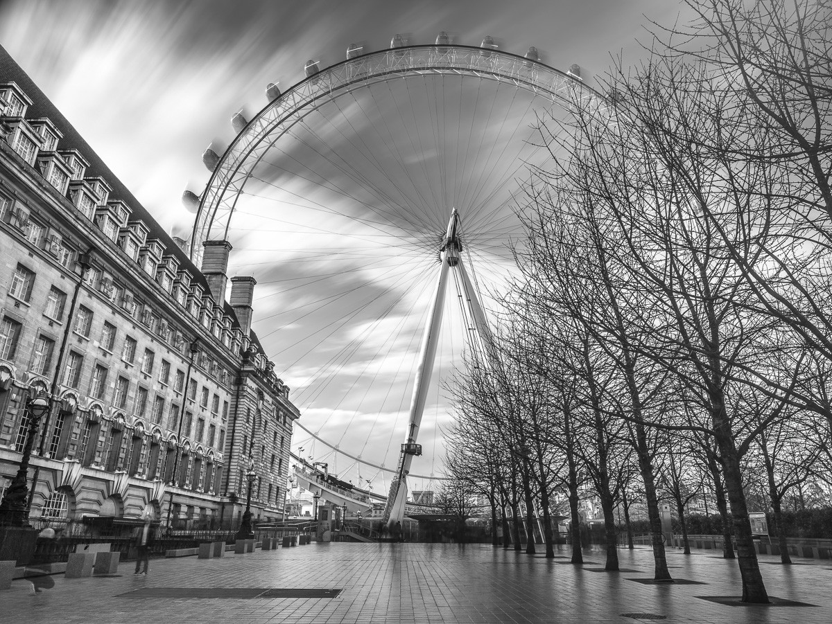 Konfiguration benutzen (Metropole, Städte, London, Riesenrad, London Eye,   Wunschgröße, Fotokunst, Wohnzimmer, Treppenhaus,  schwarz/weiß)