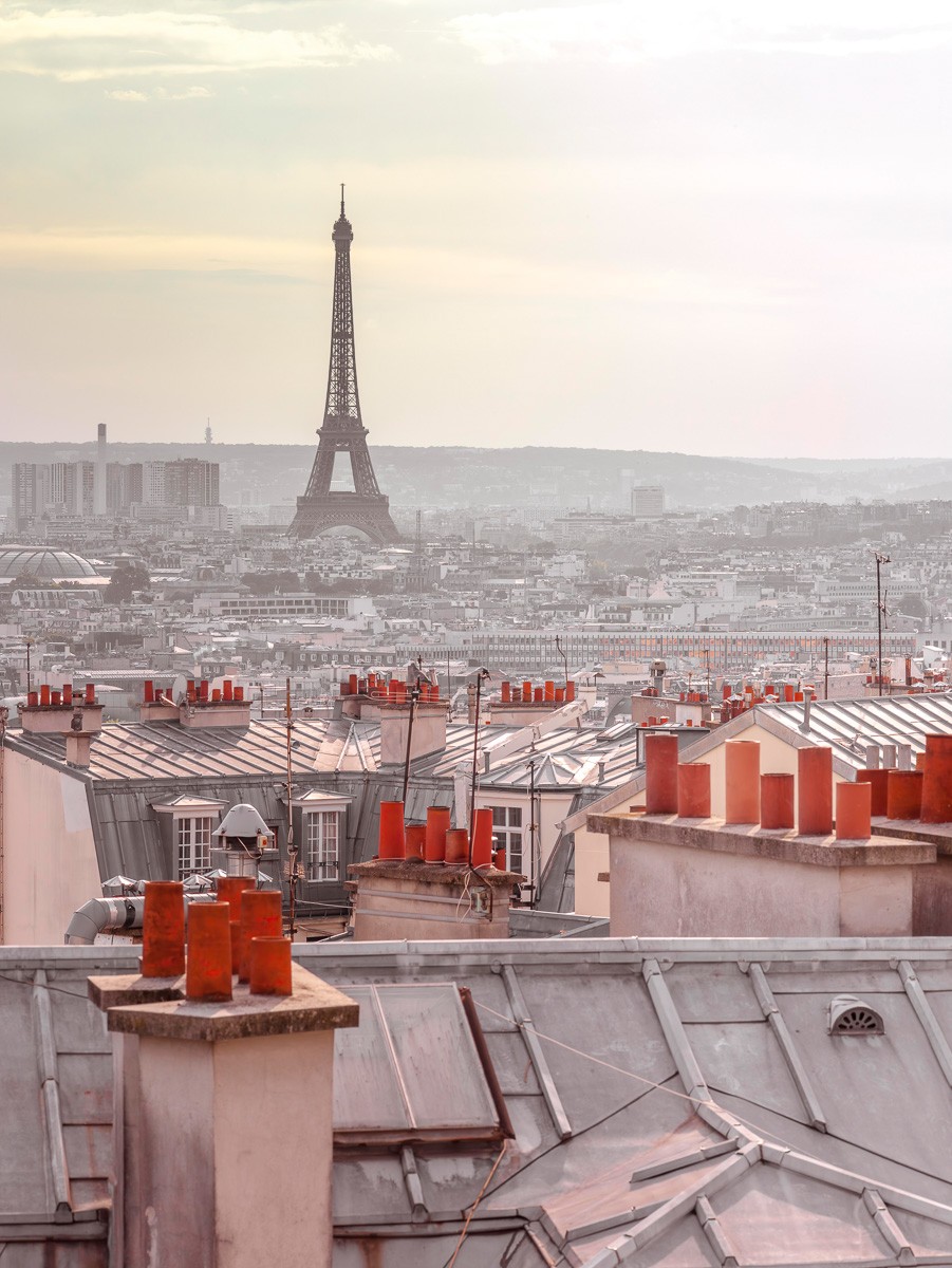 Konfiguration benutzen (Panorama, Dächer, Paris, Eiffelturm, Schornsteine, Metropole, Städte, Horizont, Wunschgröße, Fotokunst, Wohnzimmer, Treppenhaus, bunt)