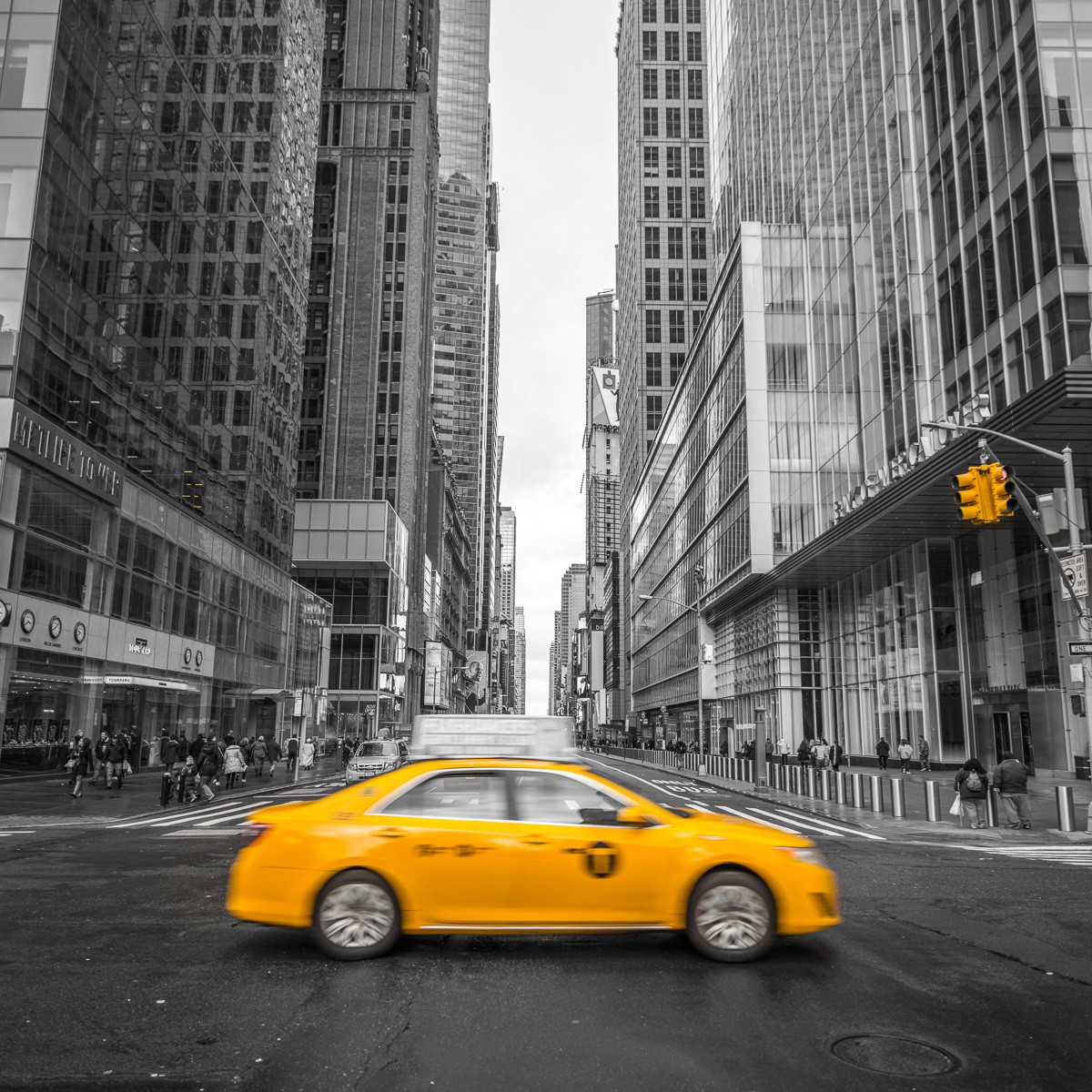 Konfiguration benutzen (Städte, Metropole, New York, Gelbes Taxi, Wolkenkratzer,  Hochhäuser, Colorspot Wunschgröße, Fotokunst, Wohnzimmer, Treppenhaus, schwarz/weiß/gelb)