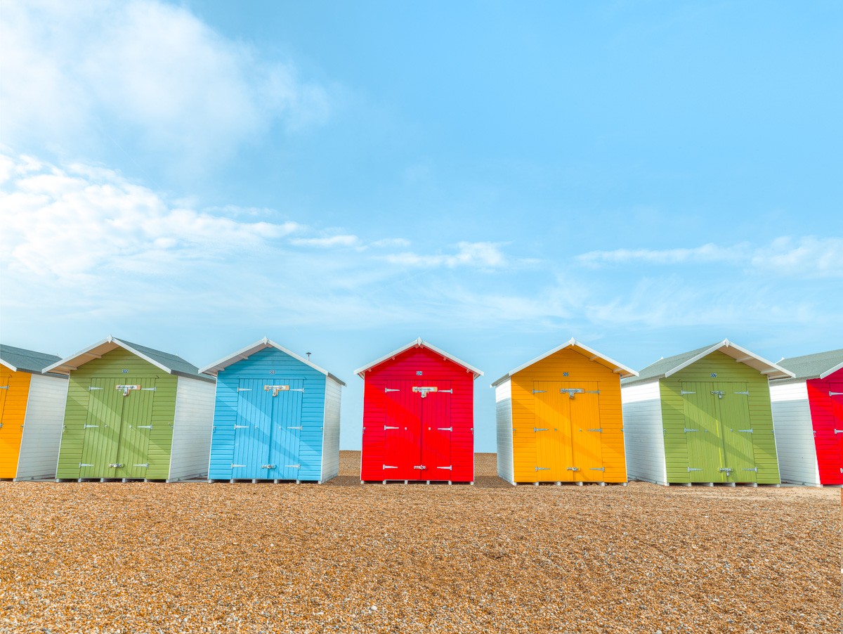 Konfiguration benutzen (Strand, Strandhütten, Häuser, maritim, Sussex, England, Urlaub, Wunschgröße, Fotografie, Wohnzimmer, Treppenhaus, bunt)