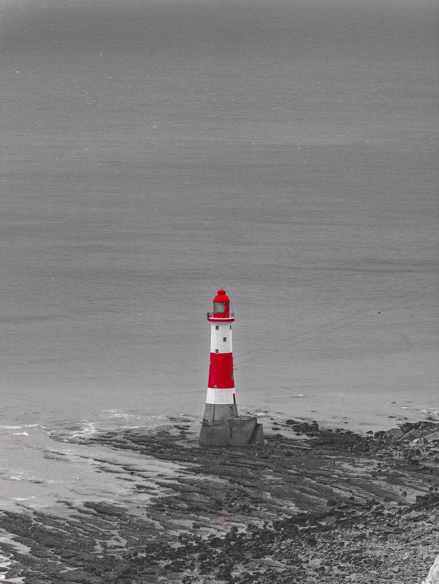 Konfiguration benutzen (Leuchtturm, Gebäude, Meer, Küste, England, maritim, Colorspot, Wunschgröße, Fotokunst, Wohnzimmer, Treppenhaus, schwarz/weiß, rot)