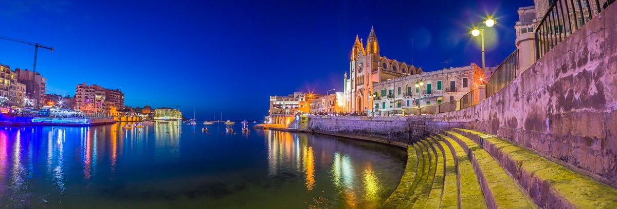Konfiguration benutzen (Architektur, Bucht, Promenade, Gebäude, Malta, Metropole,  Abendstimmung, Beleuchtung, Spiegelungen, Wunschgröße, Fotokunst, Wohnzimmer, Treppenhaus, bunt)
