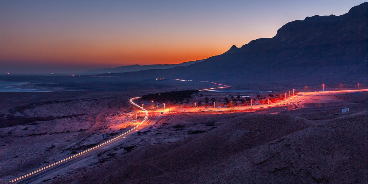 Konfiguration benutzen (Landschaft, Straße, Meer, Israel, Sonnenuntergang, Straße, Lichtspuren, Horizont, Wunschgröße, Fotokunst, Wohnzimmer, Treppenhaus, bunt)