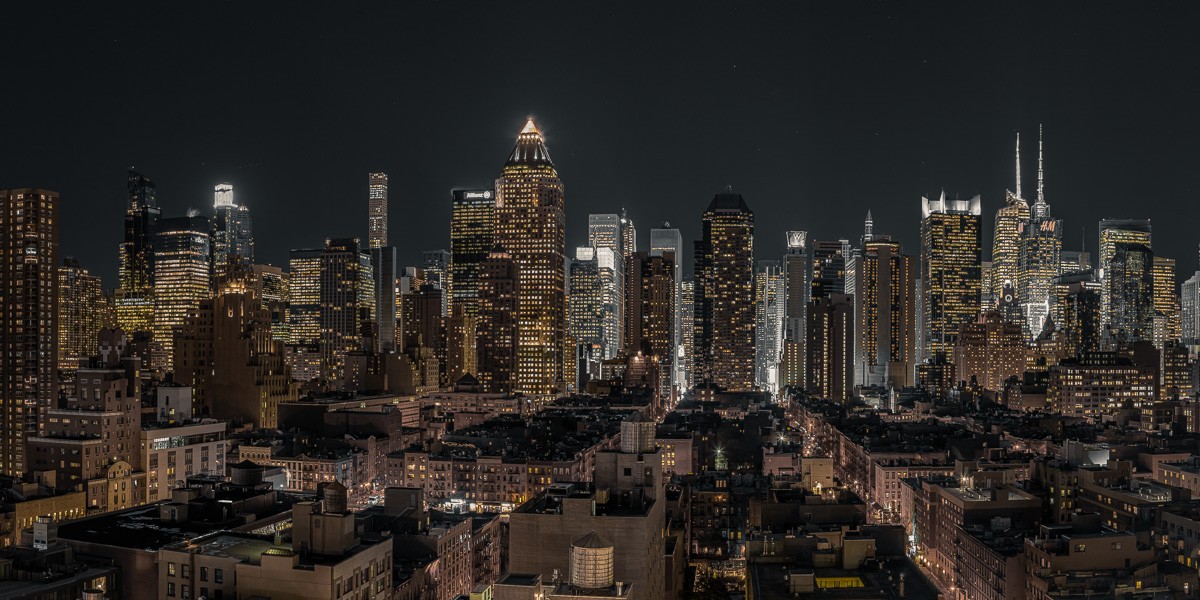 Konfiguration benutzen (Städte, Metropole, New York, Nachtszene, Beleuchtung, Wolkenkratzer, Skyline, Hochhäuser, Wunschgröße, Fotokunst, Wohnzimmer, Treppenhaus, bunt)