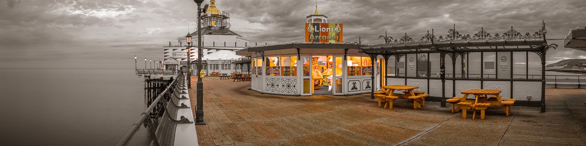 Konfiguration benutzen (Steg, Anlegesteg, Leuchtturm, Lokal, Meer, maritim, England, Abendstimmung, Wunschgröße, Fotokunst, Wohnzimmer, Treppenhaus, bunt)