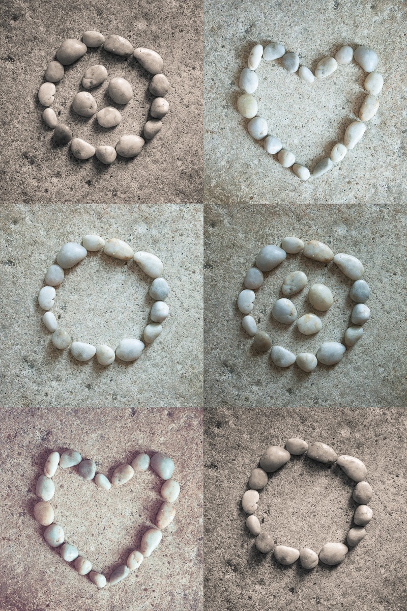 Konfiguration benutzen (Kieselsteine, Ornamente, Figuren, Sand, Kreise, Herz, Quadrate, Reihe, Wunschgröße, Fotokunst, Wohnzimmer, Treppenhaus, Badezimmer, grau/beige)