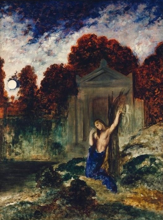 Gustave Moreau, Orphée sur la tombe d’Eurydike (Grab,Kunst,Mythologie,Trauer,Symbolismus,Einsamkeit,Französische Kunst,Schmerz,Griechisch-Römische Mythologie)