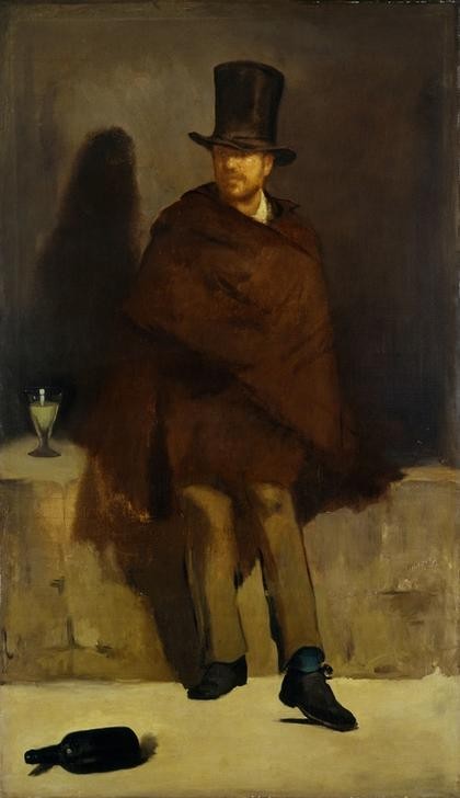 Edouard Manet, Le buveur d’absinthe (Alkohol,Essen Und Trinken,Gastronomie,Glas,Mantel,Mann,Zylinder (Hut),Alkoholismus,Portrait,Flasche,Französische Kunst,Absinth,Alkoholiker,Boheme,Ganzfigurig)