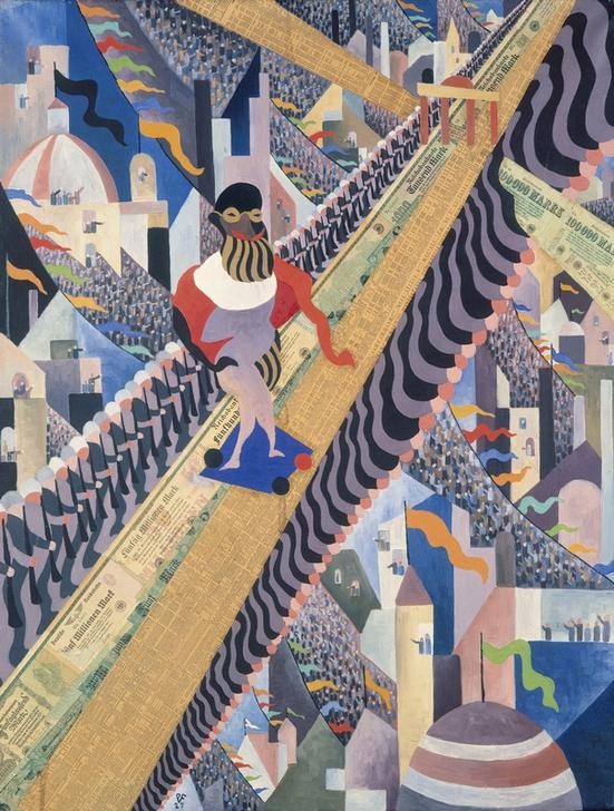 Paul Fuhrmann, Zeitgeist (DEUTSCHE KUNST, GESCHICHTE, MILITÄR, WEIMARER REPUBLIK, INFLATION, WIRTSCHAFTSKRISE, MENSCHENMENGE, ZEITGEIST, GLEICHSCHRITT, FINANZPOLITIK, DRILL, IN REIH UND GLIED, FÄHNCHEN, PERSONIFIZIERUNG)