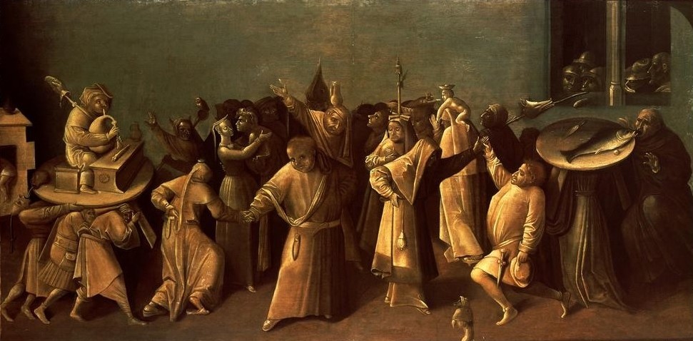 Hieronymus Bosch, Kampf des Karnevals mit dem Fasten (Dudelsack,Fasten,Musik,Tanz,Instrument,Fisch,Phantastische Kunst,Niederländische Kunst,Fastenzeit,Karneval)