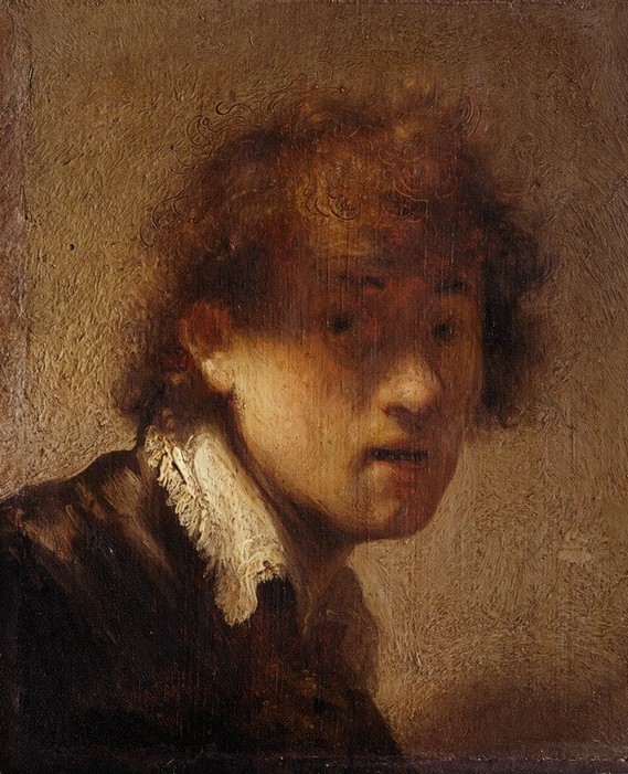 Rembrandt Harmenszoon van Rijn, Selbstbildnis in jungen Jahren (Jugend (Lebensalter),Künstler,Maler (Künstler),Mann,Barock,Selbstbildnis,Portrait,Niederländische Kunst,Person,Junger Mann)