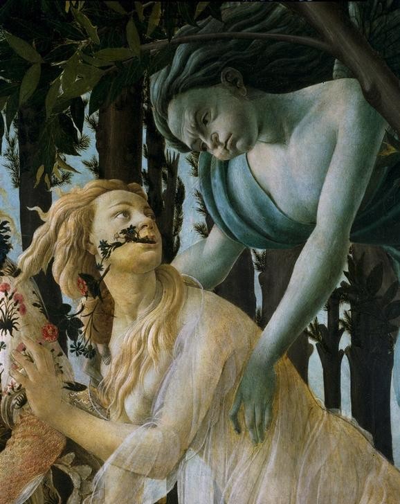 Sandro Botticelli, La Primavera (Frühling, Grazie, Windgott, Allegorie, Detail, Portrait, Mythologie, Renaissance, Klassiker, Schlafzimmer, Wohnzimmer, Wunschgröße, bunt)