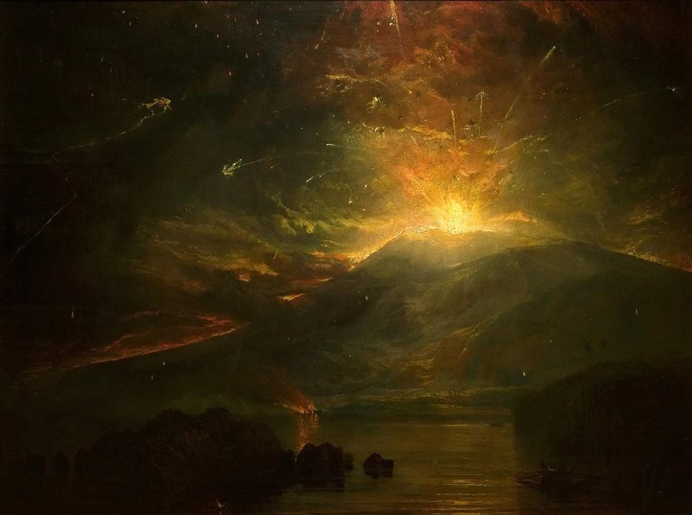 JOSEPH MALLORD WILLIAM TURNER, The Eruption of the Souffrier Mountains in the island of St (Geologie,Kunst,Landschaft,Vulkan,Nacht,Englische Kunst,Eruption,Lava,Romantik,Naturschauspiel)