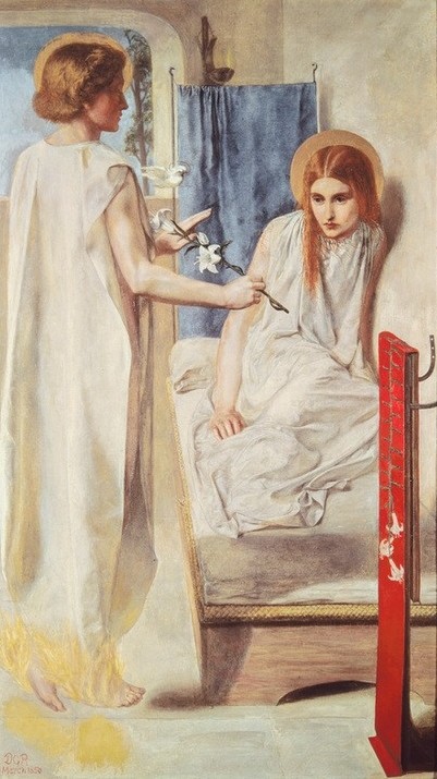 Dante Gabriel Rossetti, Ecce Ancilla Domini (Engel, Verkündigung, Maria, Bett, Lilie, Symbol, Religion, Christentum, Neus Testament, 