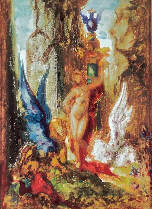 Gustave Moreau, Fee aux griffons (Frau,Kunst,Mythologie,Symbolismus,Akt,Fabelwesen,Fee,Französische Kunst,Greif,Volksglaube)