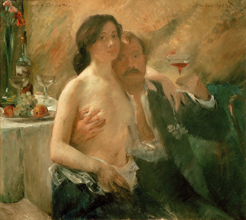 Lovis Corinth, Selbstporträt mit seiner Frau und Sektglas (Deutsche Kunst,Ehepaar,Kunst,Sekt,Selbstbildnis,Künstlerfrau,Sektglas,Doppelportrait,Person)