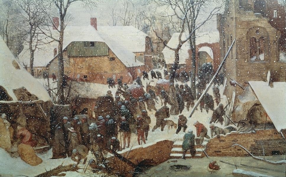 Pieter Brueghel der Ältere, Anbetung der Hl. Drei Könige im Schnee (Christentum,Flämische Kunst,Jahreszeiten,Kunst,Landschaft,Religion,Ruine,Winter,Schnee,Renaissance,Neues Testament,Bibel,Anbetung Der Könige,Niederländische Kunst,Kindheit Jesu,Stadtlandschaft)